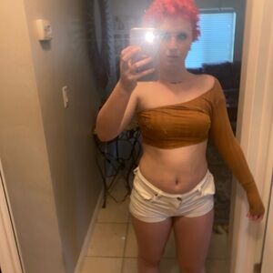 Brown and tan off the shoulder crop top  EVERYTHING MUST GO